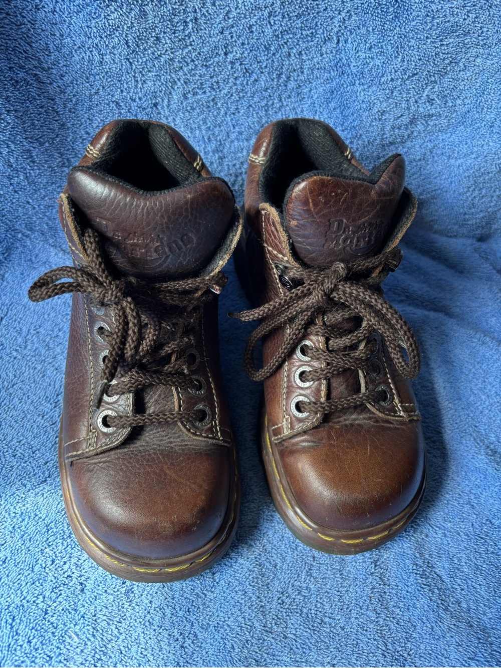 Dr. Martens Dark Brown Leather Ankle Boots with Yellow Stitching sz-3